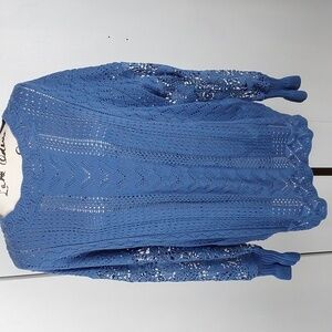 Boutique- Womens Pewter Blue Open Knit Crochet Sweater Cozy Relaxed   Sz.XL